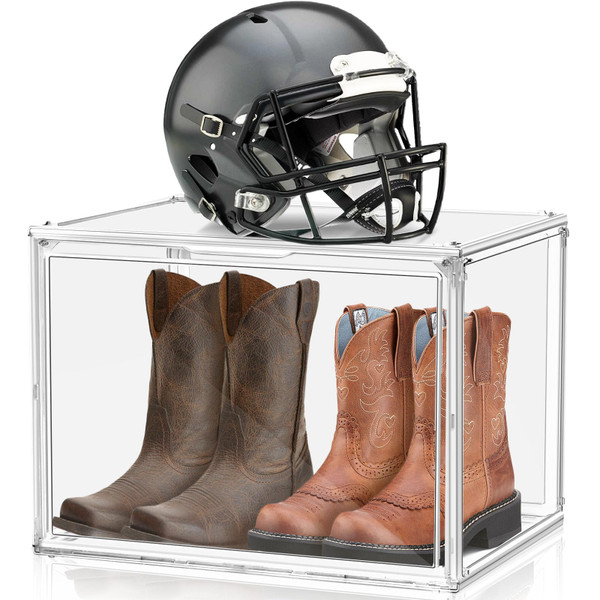 XXX-Large Extra Large Acrylic Display Case 17''x13''x13'' Transparent Shoe Display Case Sneaker Bag Organizer Clear Stackable Boot & Shoe Boxes Large Showcase for Helmet, Handbag, Figures Collectibles