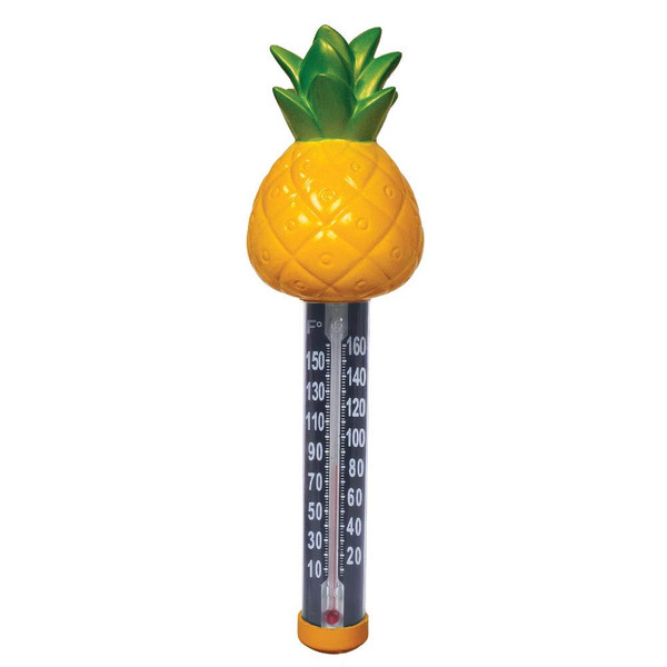 GAME 13936-BB Pineapple Pool and Spa Thermometer, Shatter-Resistant Casing, Tether Included, Fahrenheit and Celsius, 9-in Height x 3-1/2-in Diameter