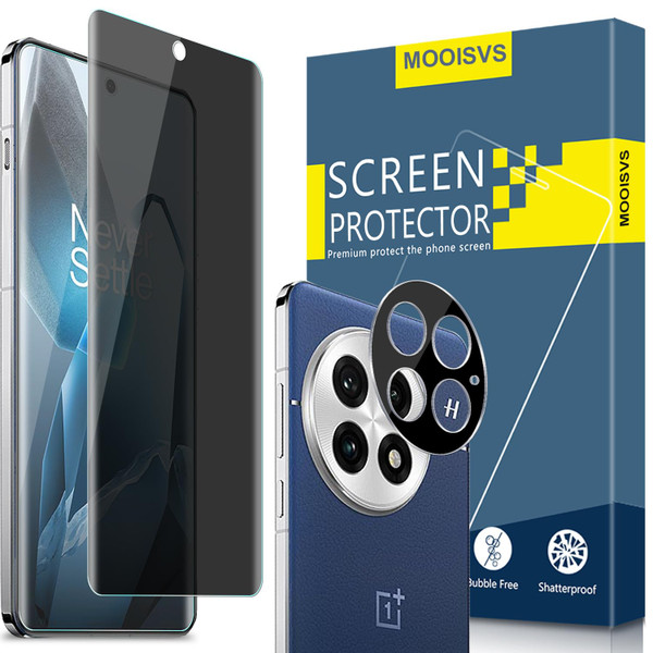 MOOISVS 2+2pack for OnePlus 13 Privacy Tempered Glass Screen Protector+Camera Lens Protector, 3D Curved, 9H Hardness,Ultra HD Tempered Glass Film, Anti-Spy Screen protector for OnePlus 13
