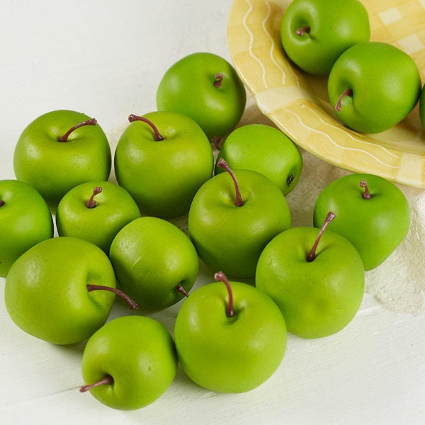 Factory Direct Craft Pack of 32 Artificial Granny Smith Apples - Fake Assorted Sizes Mini Apples for Fruit Bowl Displays Wreath Decoration and Arrangements