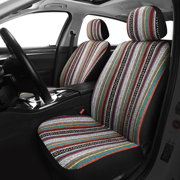 VarCozy Baja Saddle Blanket Seat Covers, Front Seat Covers for Sedan, SUV, Truck, Universal Stripe Colorful Woven Automotive Seat Cover, Breathable, Washable, Airbag Compatible (VC-02-A1)