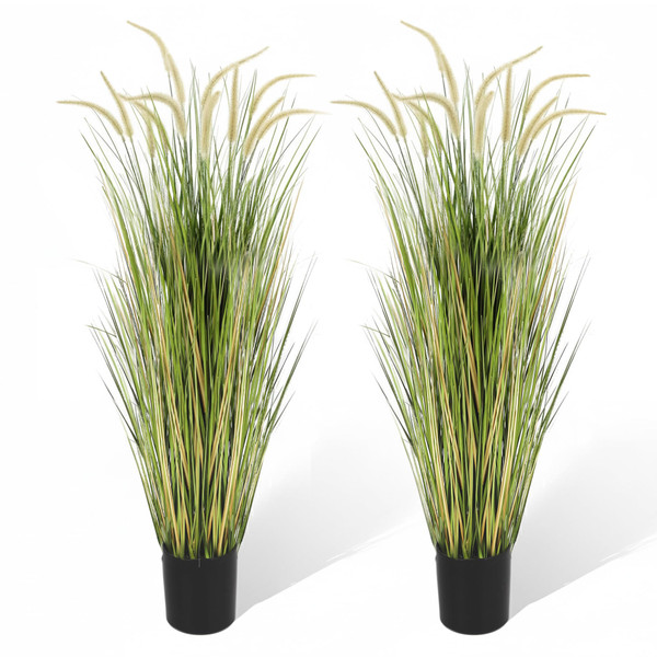 KOL Artificial 5ft 2-Pack Horsetail Reed Grass, 59in Tall Artificial Indoor Outdoor Fake Grass Plant, Home Office Decorative Artificial Plants in Pot Faux Plant Greenery, Wedding Decor