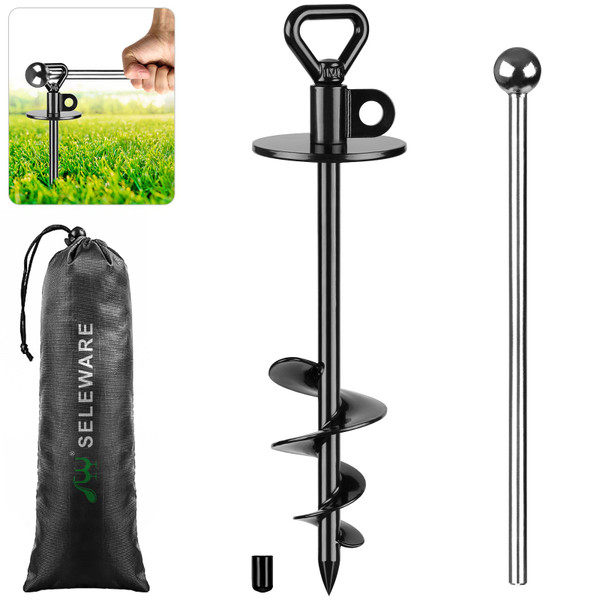 SELEWARE Dog Tie Out Stake Outdoor Anti-Rust Ground Anchor for Large Dogs up to 220 lbs, Free Swivel Dog Stake Dog Camping Gear Twist Rod Included