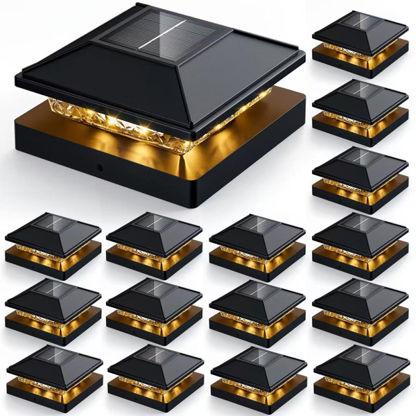 JOFIOS 16pack Modern Black Solar LED Post Cap Lights, 16 x LED, Waterproof, Solar Powered, Anti-Rust, for Deck, Fence, Porch, Garden, Patio