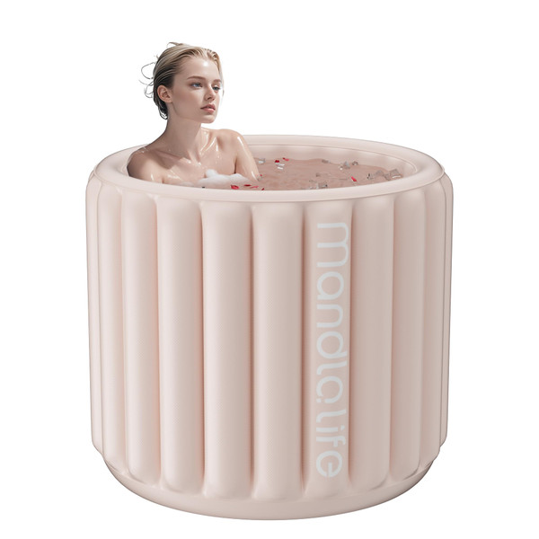 Inflatable Bathtub with electric pump,Inflatable Tub for Shower,Skeletonless structure Air Bathtub for Athletes,Hot Bath Soaking Tub for Women,Cold Plunge Tub SPA with Lid 35 * 27.5in(Beige)