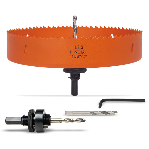 VIKITON 7.5 Inch Hole Saw with Arbor for Metal Wood Plastic, 7-1/2 in Bi-Metal Hole Cutter for Different Project with Smooth and Flat Drilling Edge, Fast Chip Removal,Lighter and Portable