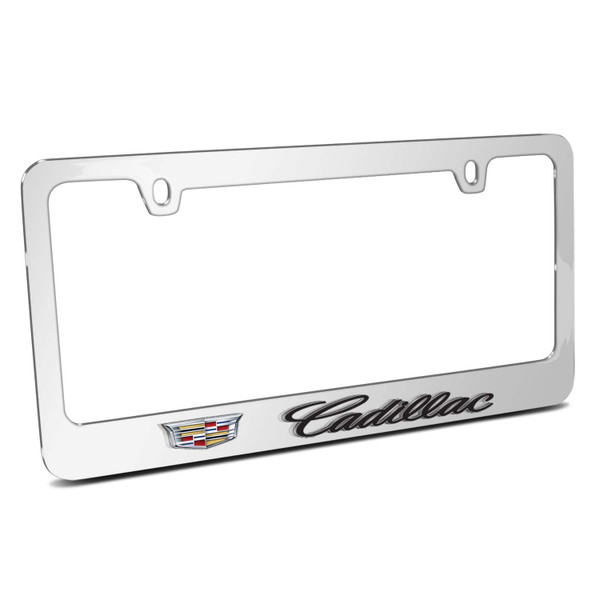 iPick Image for Cadillac Crest Logo in 3D on Mirror Chrome Metal License Plate Frame