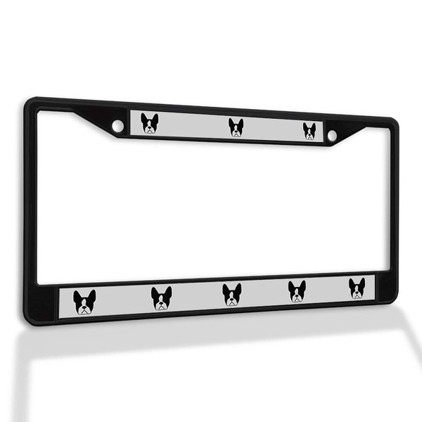 Fastasticdeals Metal Insert License Plate Frame Boston Terrier Face Weatherproof Car Accessories Black 2 Holes Solid Insert