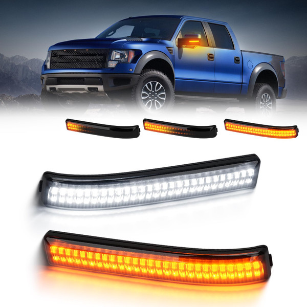 SUPAREE LED Switchback Side Mirror Turn Signal Lights Compatible for 2009-2014 Ford F150 2010-2014 Raptor, Sequential Amber Smoked Lens Aftermarket Replacement, Pack of 2