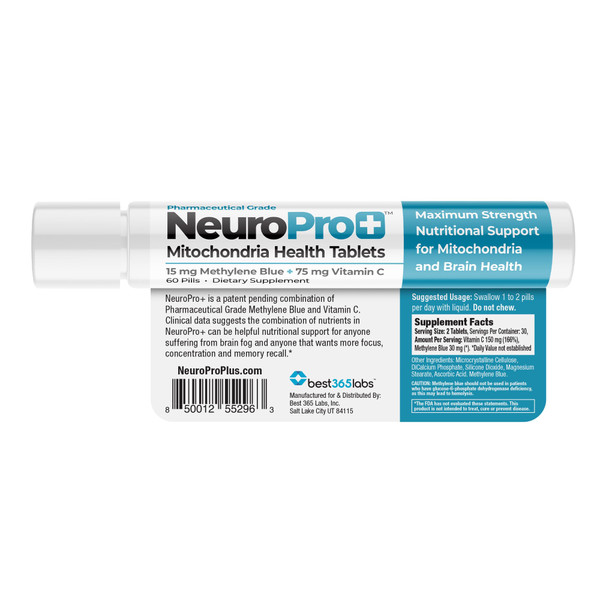 Best 365 Labs NeuroPro+ - Methylene Blue and C Complex - Maximum Strength Mitochondria Support Tablets - Fast Acting Mental Clarity Support - 60 Tablets