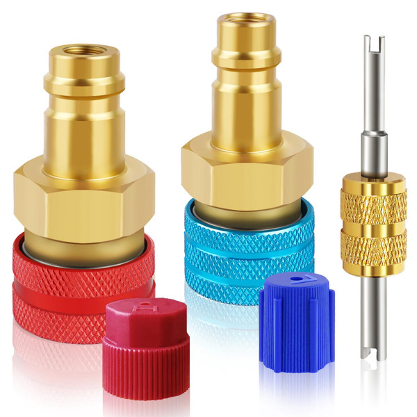R1234yf to R134a Adapter Kit, R1234yf to R134a High & Low Side Quick Coupler Adapters, R134a to R1234yf Adapter, Quick Couplers Kit for R1234YF Car Air Conditioning System Evacuation Recharging
