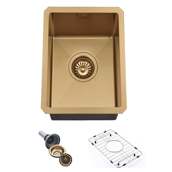 12 Inch Gold Bar Sink Undermount-Wesliv 12x16 Inch Small Bar Sink Gold Undermount Kitchen Sinks Wet Bar Prep 16 Gauge Stainless Steel Single Bowl Island Sinks with Bottom Grid