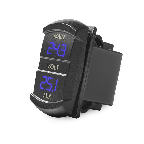 MICTUNING MIC-DV-077 LED Digital Panel Double Voltmeter, Rocker Switch Style Voltage Monitor Blue for Car Pickup RV Truck Dual Battery Pack