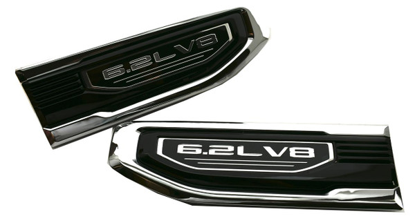 Pair 6.2L V8 Vent Emblem 3D Badge Left and Right Kit Replacement for 2019-2024 GMC Sierra GM 85160715 (Chrome, 6.2L V8)