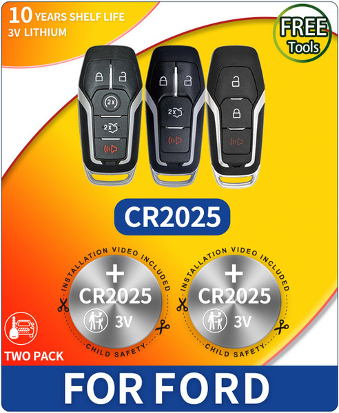 Key Fob Batteries Replacement for Ford Lincoln Edge Explorer F-150 250 350 450 550 Fusion Mustang MKC MKX MKZ Key Remote (Check Fitment Guide) 2-Packs CR2025