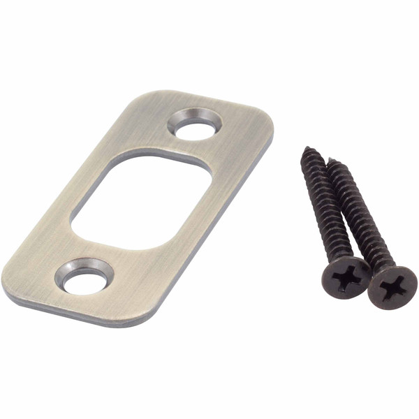 Round Corner Deadbolt Strike Plate, 1" x 2-1/4", 1-5/8" Center-to-Center, Antique Brass by Stone Harbor Hardware