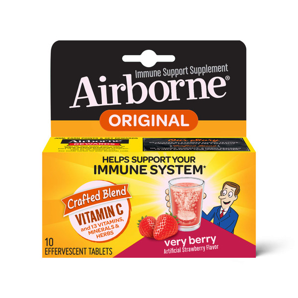 Airborne Very Berry Effervescent Tablets, 10 Count - 1000mg of Vitamin C - Immune Support Supplement (Packaging May Vary) (Pack of 3)