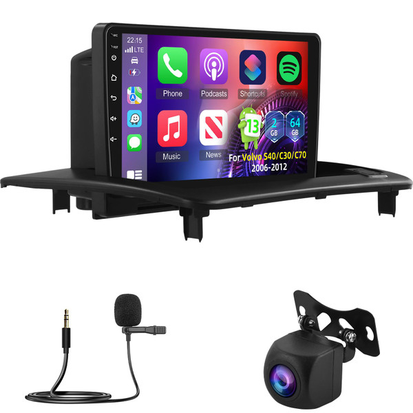 for Volvo S40/C30/C70 2006-2012 Android Car Stereo [2+64G] - Wireless Carplay & Android Auto - 9 Inch Touchscreen Radio with Equalizer, WiFi, GPS, Split Screen + AHD Rear View Camera