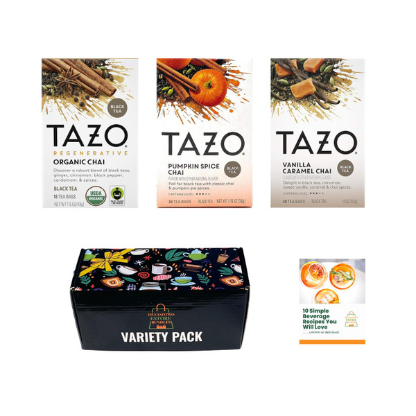 Fall Chai Tea Sampler - 56 Black Tea Bags Variety Pack with Pumpkin Spice, Organic Chai, Vanilla Caramel Chai & Tea Recipe eBook - Perfect Fall Tea Assortment in Gift Box (56pcs)