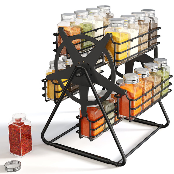 Rotating Spice Rack Organizer for Large Cabinets Kitchen Countertop with Thicken Spice Jars and Labels, Spinning Like Ferris-Wheel, Metal (M)