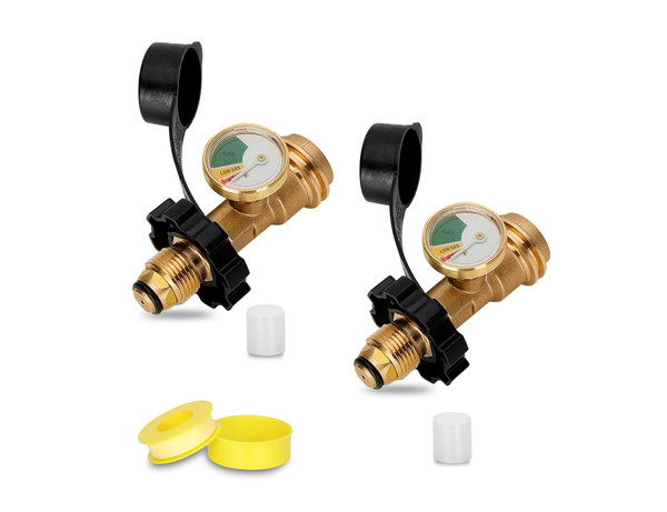 Universal Propane Tank Gauge & Adapter for 100 lb & 20 lb Tanks | Dual-Fit Pol to Qcc1 Connector | LP Gas Gauge with Solid Brass Construction (Fuel Level Indicator, Type 1/New-Old Connection)