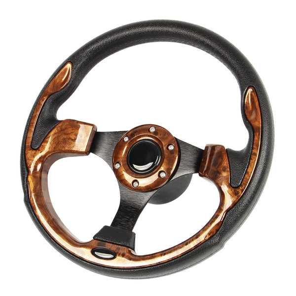 12.5" Wood Grain Marine Boat Steering Wheel Black Spokes with 3/4" Tapered Shaft, Anti-Slip and Rust-proof Steering Wheel for Most Marine boats,Vessels,Yachts,Pontoons Boat