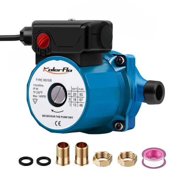 KOLERFLO 115V Water Recirculating Pump 3/4 Inch Circulating Water Pump for Water Heater System(RS15-6 Blue)