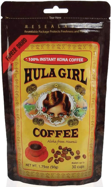 Hula Girl 100% Hawaiian Kona Freeze Dried Instant Coffee (Pack of 1 Bag 1.75Oz,0.11lb,50gram) Hula Girl 100% Hawaiian Kona Freeze Dried Instant Coffee (Pack of 1 Bag 1.75Oz,0.11lb,50gram)
