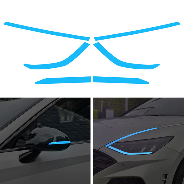 TOMALL 2 Pair Headlight Sidemarker Rear View Mirror Vinyl Films Smoke Tint Compatible with Hyundai Sonata 2020-2022 Light Transmission Amber Edges Delete Stickers Decorations (Blue)