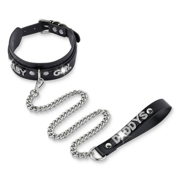 ADEMISHIA Women's Black Leather Choker Necklace with Rhinestone Letters, Adjustable Punk Gothic Custom Name D-ring Collar Jewelry For Women