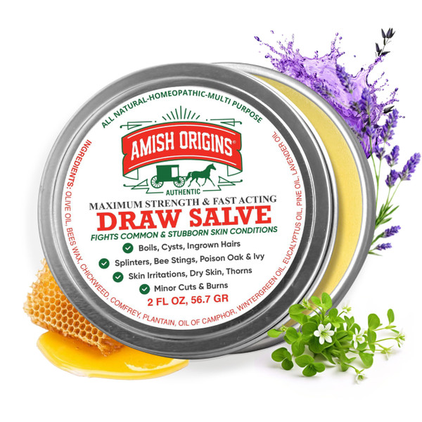 Amish Origins Draw Salve Ointment, 2 oz, for Ingrown Hair, Boil and Cyst, Maximum Strength Fast Acting for Splinters Remover, Bug and Spider Bites, Bee Stings, Mosquito bite Itch, Poison Ivy