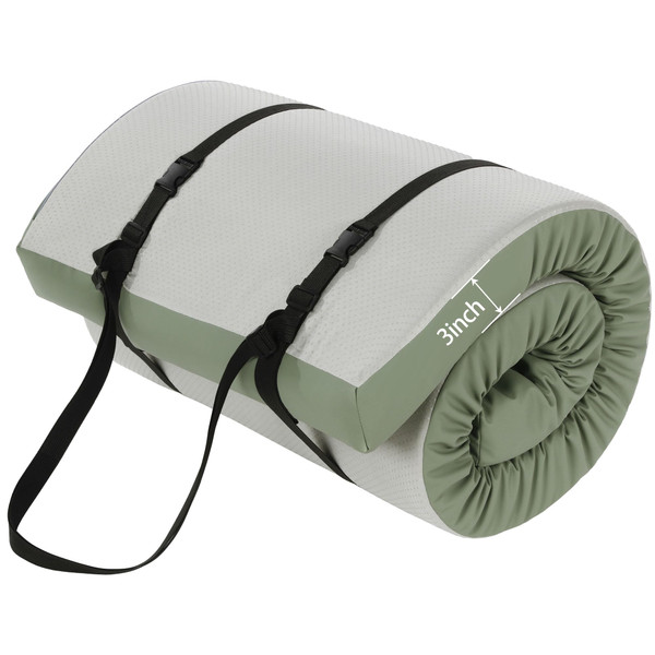 MABOZOO 3 Inch Thick Yoga Mat, Extra Thick Gymnastics Mat With Carrying Handles For Men Women, Pu Leather Anti-Tear Fitness Mat Foam Exercise Mat For Yoga, Pilates, Stretching (Army Green)