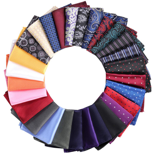 Jeatonge 28 Pack Pocket Squares for Men Men's Handkerchief Mens Pocket Squares Set Assorted Colors with a Holder