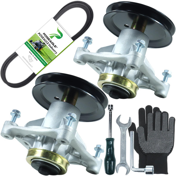 POSEAGLE 2 Pack 604214 Spindle Assembly with 603987 Spindle Pulley 793828 Belt 1/2x116 for Hustler Raptor 42 inch, Hustler 42" Raptor 934786 935742 931741 933069 933937 935791 934786 935742 Decks
