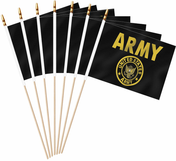 LUSEOAN 20 Pack US Army Gold Crest Mini Stick Flags Small Miniature Handheld Military Flags Decorations,5x8 Inch