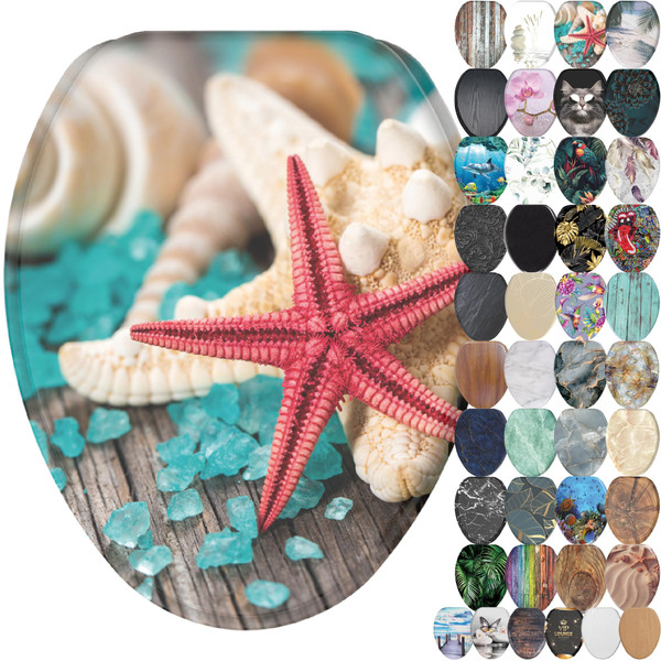 SANILO Wooden Toilet Seat with Soft Close [ELONGATED] - Decorative, Quiet & Slow Close Molded Wood Seat - With Strong Bumpers & Hinges - Adjustable Fit - Bath Salt