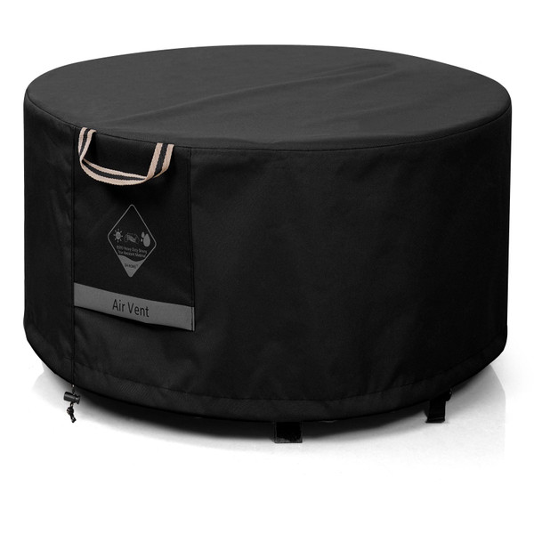 QH.HOME Fire Pit Cover Round Super Waterproof, 48" D X 24" H Outdoor Round Firepit Cover 600D Strong Tear Resistant, UPF 50+ Fire Pit Covers Premium Fading Resistant for Outdoor Fire Pit - Black