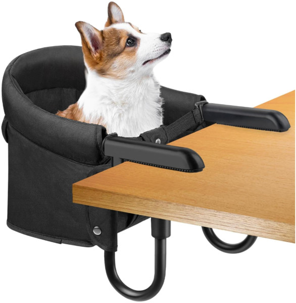 Dog High Chair for Table, Cat Desk Perch, Seatmate Chairs for Dogs, Cat Office Perch Attachment, Pet Feeding Booster Seat, Seat for Pet to Sit Next to You (Black)