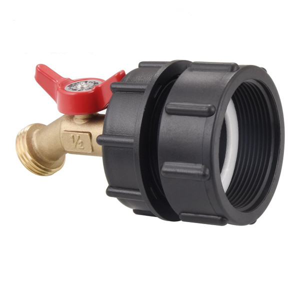 275-330 Gallon IBC Tote Water Tank Adapter, 2.44'' Fine Thread Hose Shut Off Valve, IBC Tote to Garden Hose Adapter 1/2” NPT w/ 3/4 GHT Brass Water Spigot Ball Valve, Hose Connector Garden Faucet