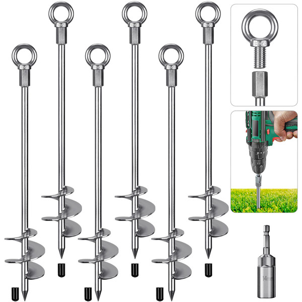 Insaga 30'' Ground Anchors Screw in Heavy Duty 12mm Solid Steel, 3" Spiral Blade with Smooth Edges, Fully Welded Design for Mobile Home, Shed, Trampoline, Swing Set, Carport, Earth, Tent, 6Pack