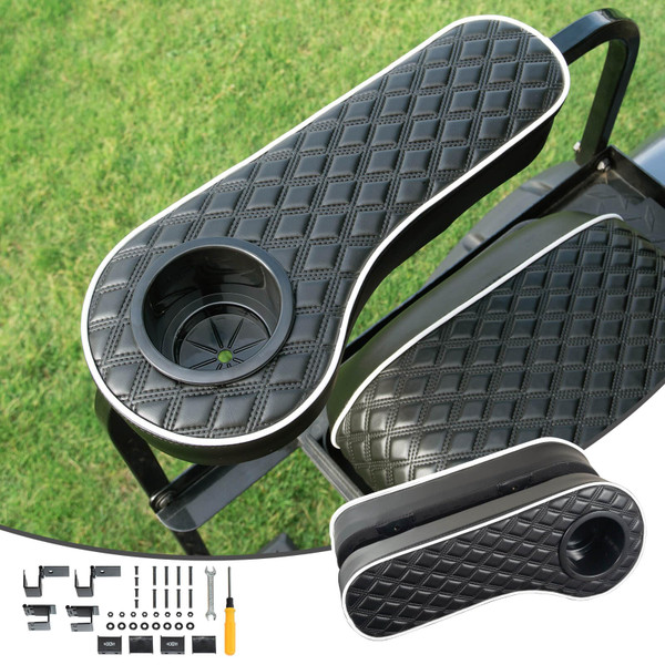 NOKINS Golf Cart Diamond Flip Armrest with Cup Holder, No Drilling Required, Golf Cart Folding Hinged Armrest, Inward Mount, for Club Car EzGo Yamaha Back Seat Kit