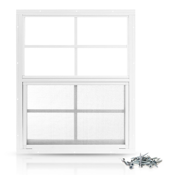 PRO FLEX Shed Window 14" x 21" - Ultra Thick White Aluminum Flush Mount with Tempered Glass and Screen - Shed Windows with Vertical Slider and Screws for Chicken Coop, Sheds, Barns, Playhouses