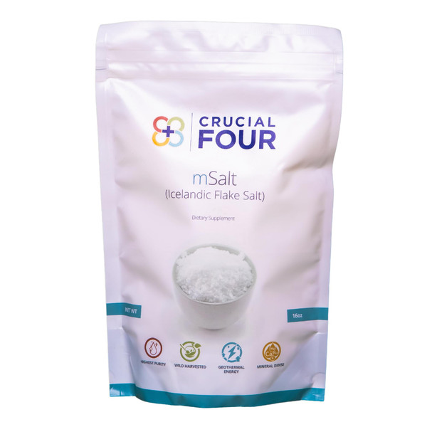 Crucial FOUR - mSalt (Icelandic Flake Salt) – Organic Flake Salt for Cooking/Baking – Unrefined, No Additives, Non-GMO, Kosher – Delicious Gourmet Salt Made From Clean Seawater – Eco-friendly – (16oz)