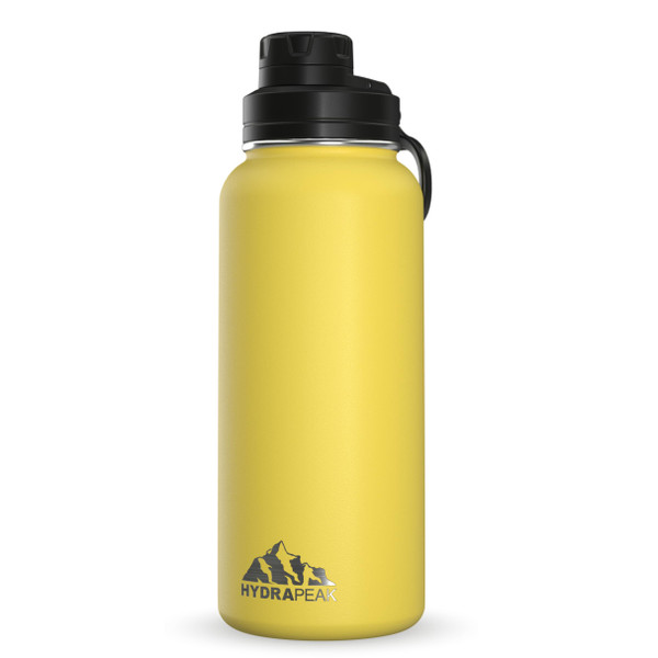 Hydrapeak 32oz Insulated Water Bottle with Chug Lid, Thermal 32 Oz, Metal, Leak Proof Stainless Steel with Handle (Lemon)