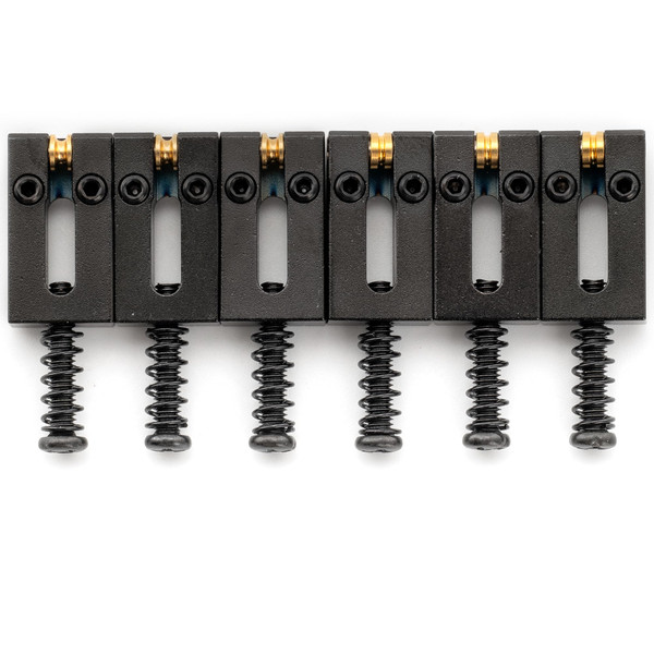 Musiclily Ultra 10.8mm Full Solid Brass Modern Style Roller Saddles for Strat Tele Style Electric Guitar Bridge, Black (Set of 6)