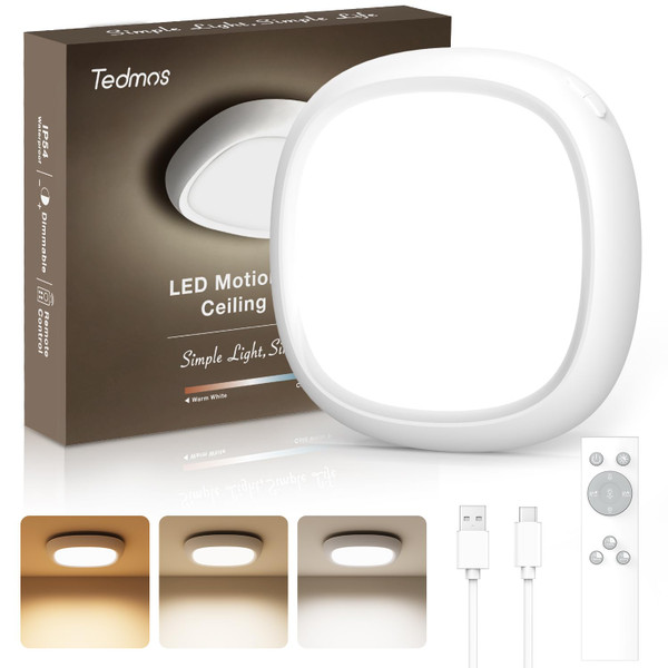 Rechargeable Shower Light for Inside Shower, 12000mAh Motion Sensor Wireless Ceiling Light with Remote No Wiring, Battery Operated Closet Lights Cordless LED Overhead Lighting for Pantry Bathroom