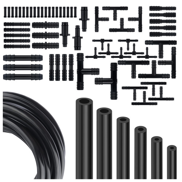 Multipurpose Vacuum Line Kit,6PCS 5Ft Vacuum Hose Automotive+64PCS Vacuum Line Connectors,Max 130PSI Silicone Hose for Variety Car Piping System Automotive Replacement Vacuum Hoses (70PCS)