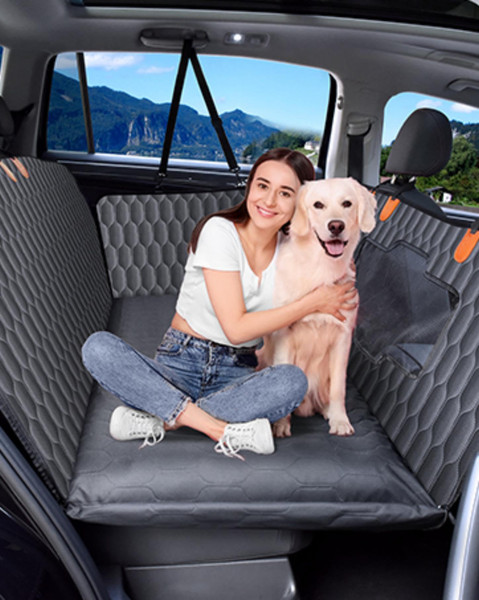 Dog Car Seat Cover with Air Cushion-Inflate only 40s, Hard Bottom Car Seat Cover for Dogs Holds 400lbs, Sturdy and Comfortable Backseat Extender for Dogs, Large Space Dog Travel Bed for SUVs,Trunks