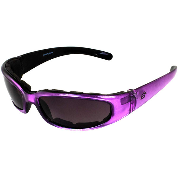 Birdz Eyewear Chill Women's Padded Motorcycle Sunglasses Purple Frames with Super Dark Lenses