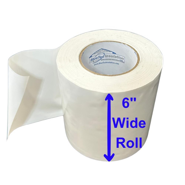 BlueTex Insulationㅤ 6" Wide x 180' Long White Vapor Barrier Seam Tape - 1 Roll Waterproofing and Great for Crawlspaces, Insulation Repair, Underlayment Seams, Metal Building Insulation Seams BlueTex Insulationㅤ 6" Wide x 180' Long White Vapor Barrier Seam Tape - 1 Roll Waterproofing and Great for Crawlspaces, Insulation Repair, Underlayment Seams, Metal Building Insulation Seams